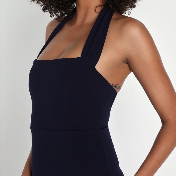 NWOT Elegant Behavior Navy Blue Halter Mermaid Maxi Dress - Picture 5 of 9